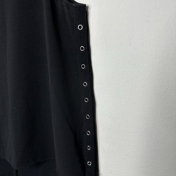 HYFVE Black with Silver Grommet Sleeveless Silky Hi Low Tunic Tank Keyhole Back - Picture 6 of 16